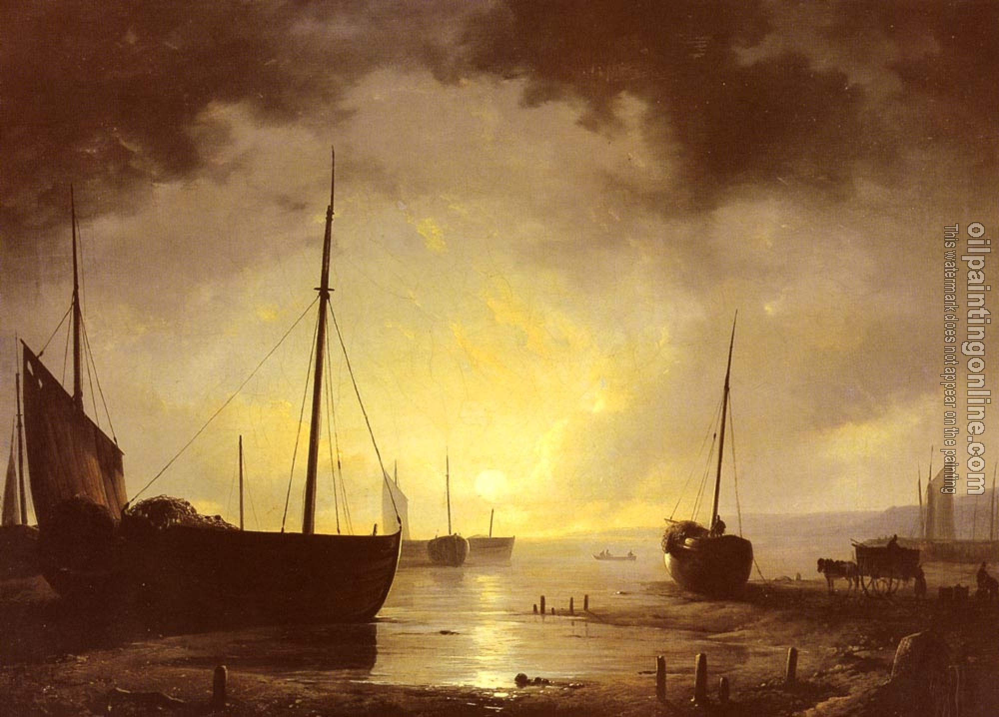 Haanen, Remigius van - Beached Fishing Boats by Moonlight